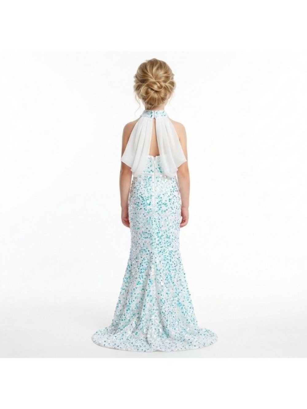 Girls Elsa Inspired Sequin Gown Costume (Size 8)